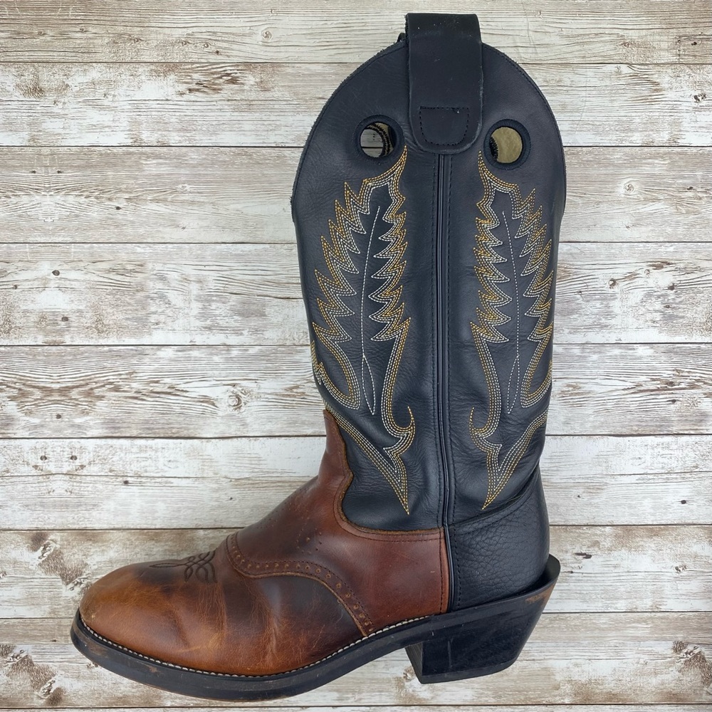 Durango Cowboy Black & Brown Pull On Leather Boots- Mens size 8.5 EE - Picture 10 of 17